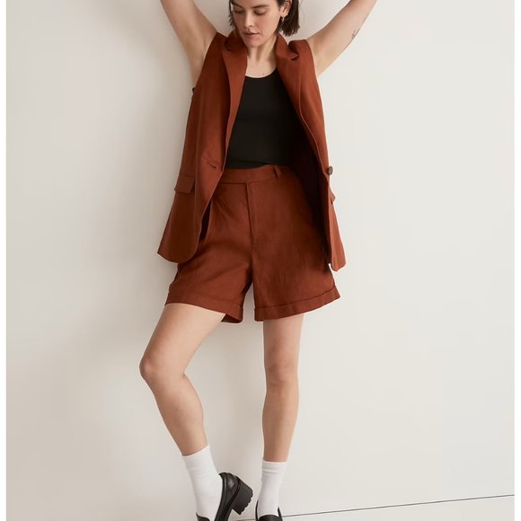 Madewell Harlow Short Linen Dusty Redwood 4 6 - Picture 2 of 7
